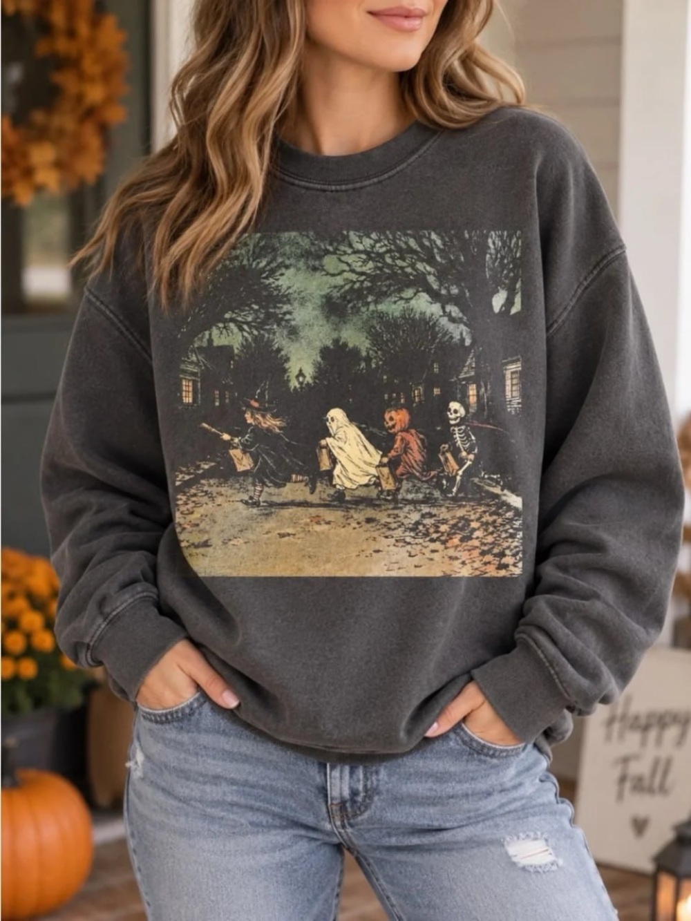 Charcoal Halloween Graphic Sweatshirt